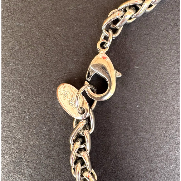 Marcasite Style Faux Moonstone Pendant Necklace Silver Tone Chain 32" - Picture 6 of 7